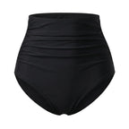 Culotte taille haute bikini gainant Elya noir — packshot produit fronces effet ventre plat