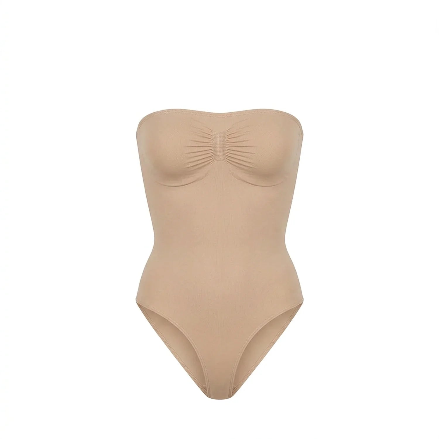 Body bustier gainant beige packshot — sans bretelles, bande silicone, finition seamless
