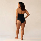 Body bustier gainant — vue de dos, coupe sans bretelles invisible sous robe décolletée