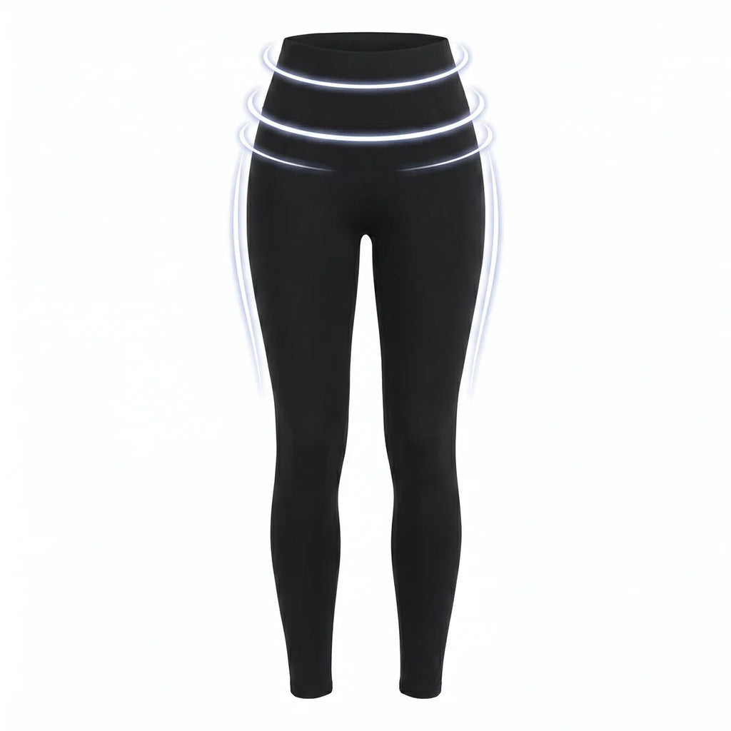 Legging amincissant taille haute Elya noir — packshot produit, zones de compression gainante