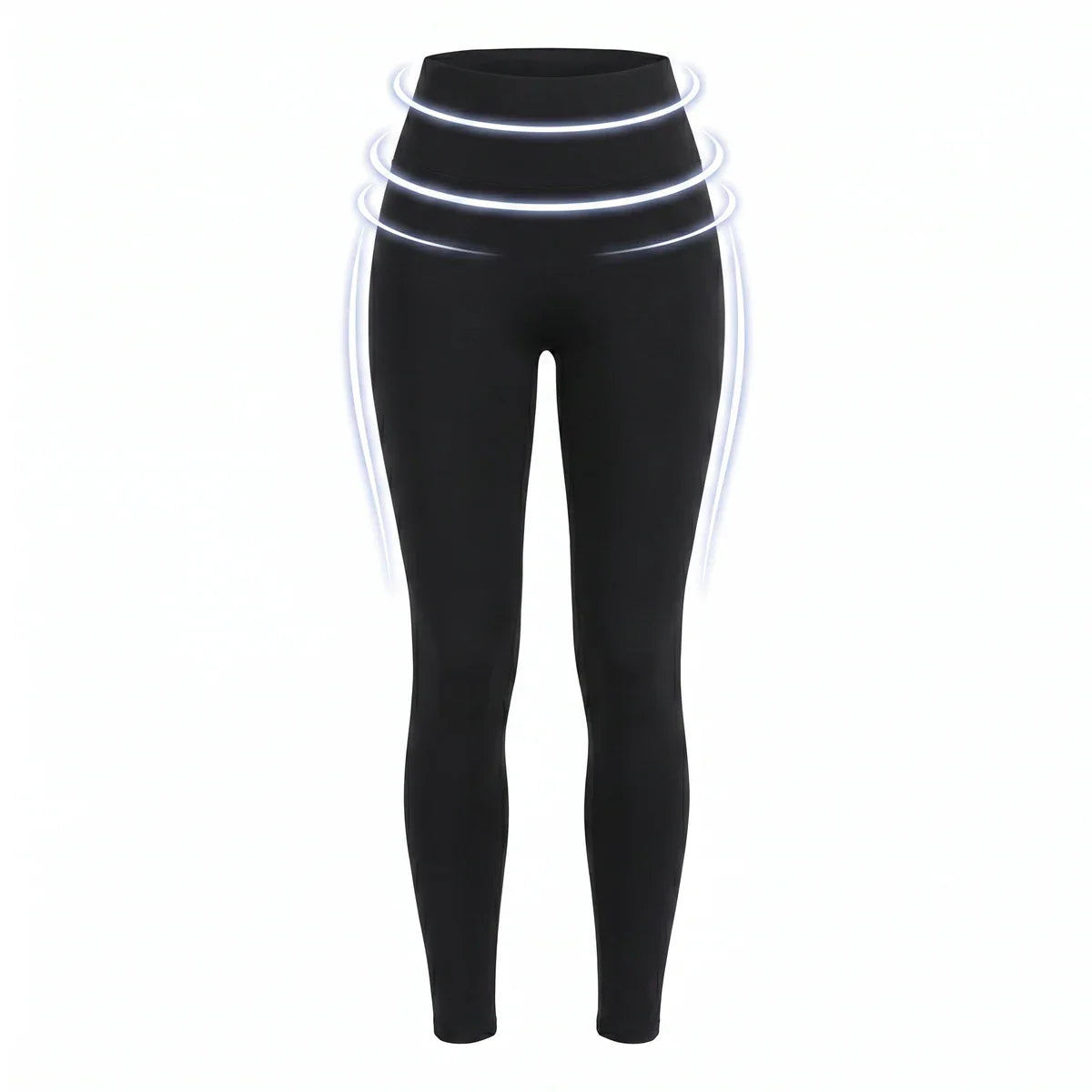 Legging amincissant taille haute Elya noir — packshot produit, zones de compression gainante