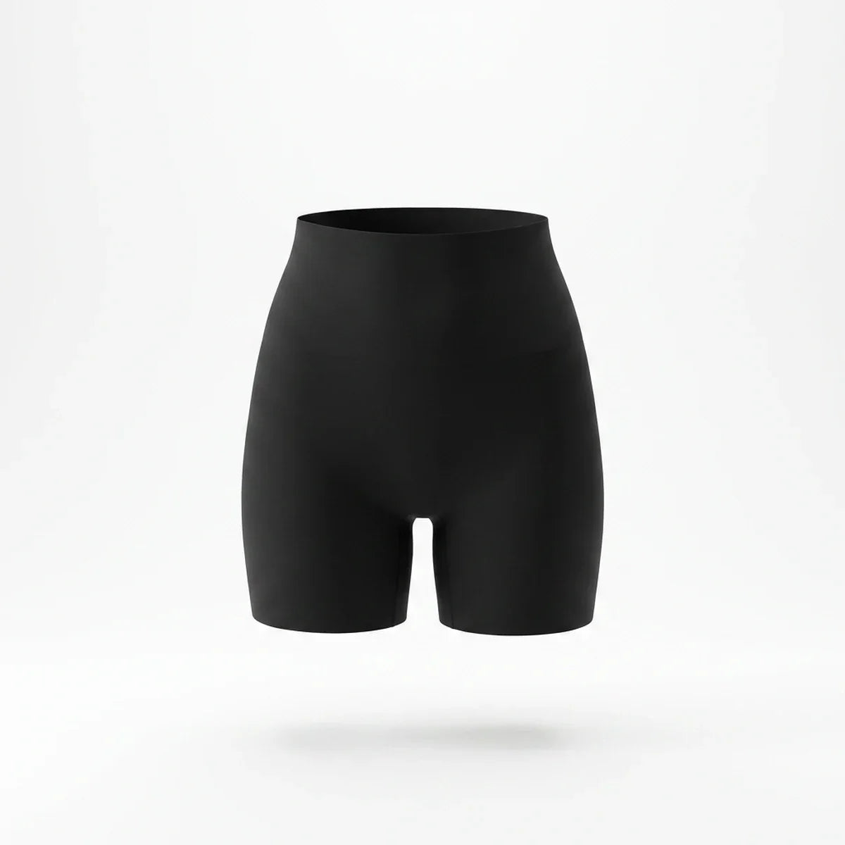 Panty gainant invisible femme — packshot produit, short mi-cuisse noir, finition seamless invisible